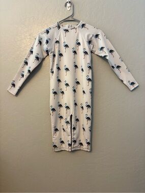 Hugo loves tiki one piece rash guard swimsuit in blue flamingo size 10 NEW